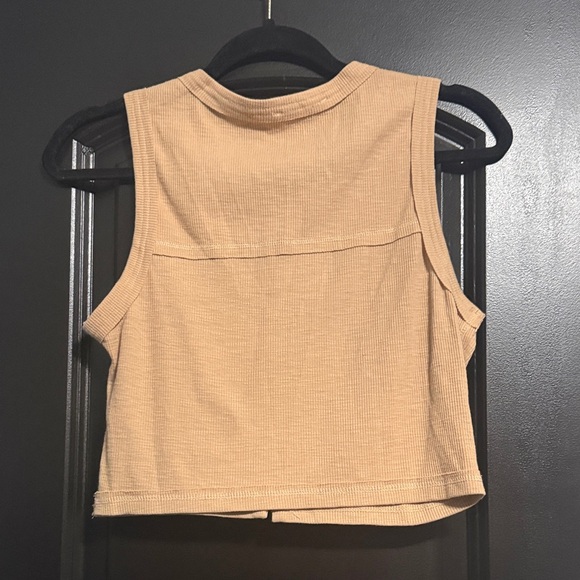 New Look Beige Ribbed Button-Front Crop Top - Picture 5 of 5